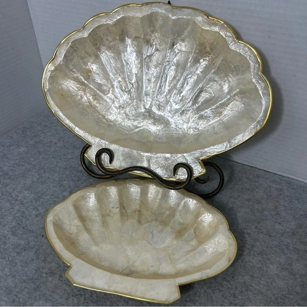Vintage Capiz Shell Platter Plate Trays, from the South Pacific set of 2